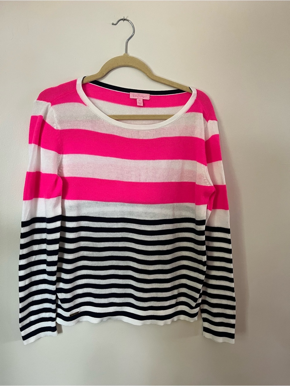 Lilly Pulitzer Striped Crewneck Sweater in Hot Pink, White & Black